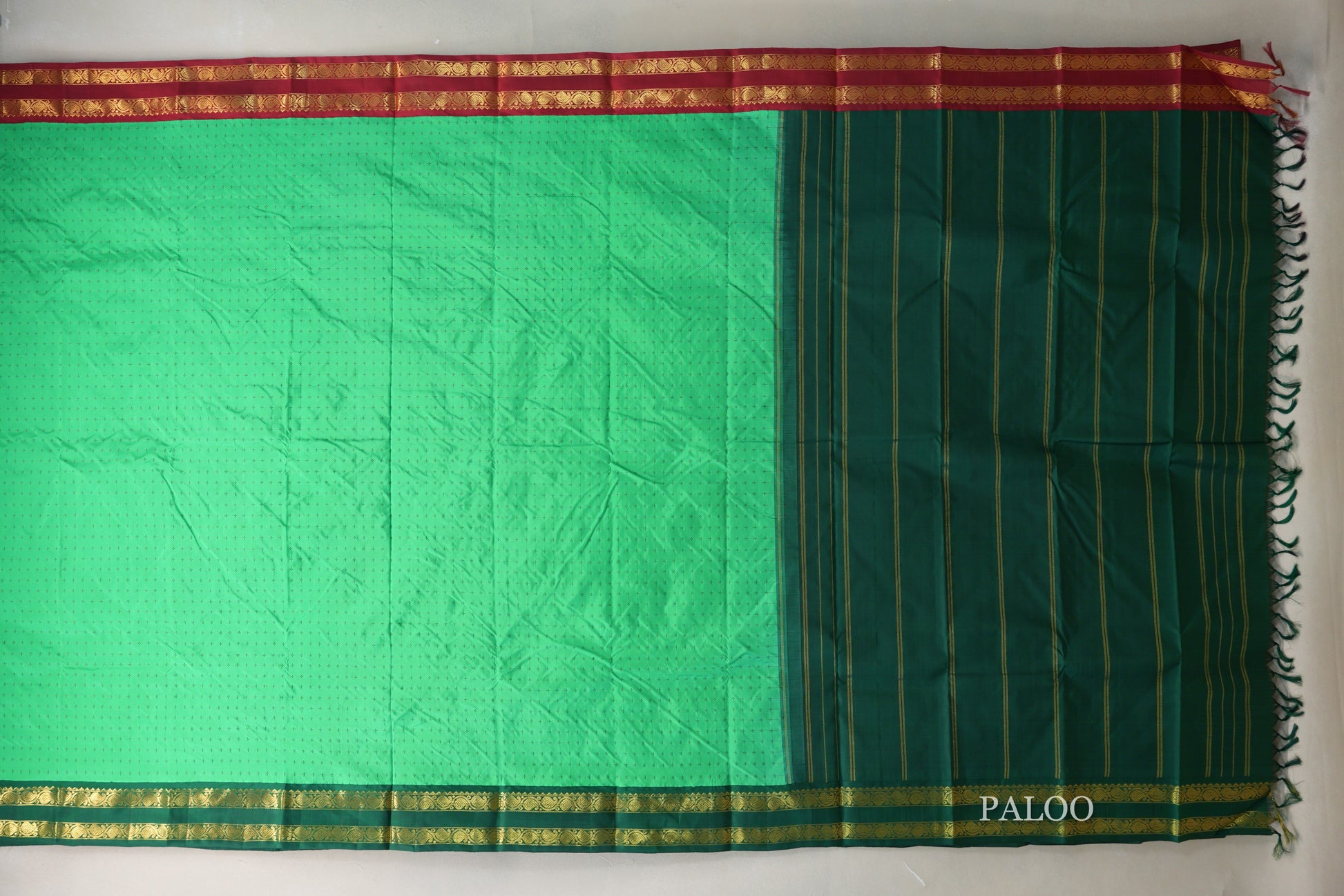 Spring Green Vintage Kanjivaram Silk Saree paloo