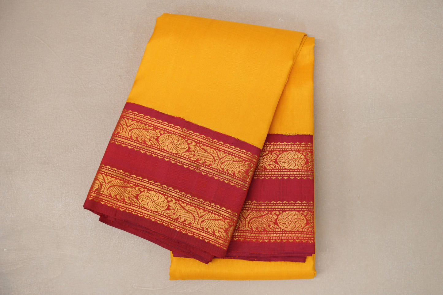 folded Mango Yellow  Vintage Kanjivaram Silk Saree