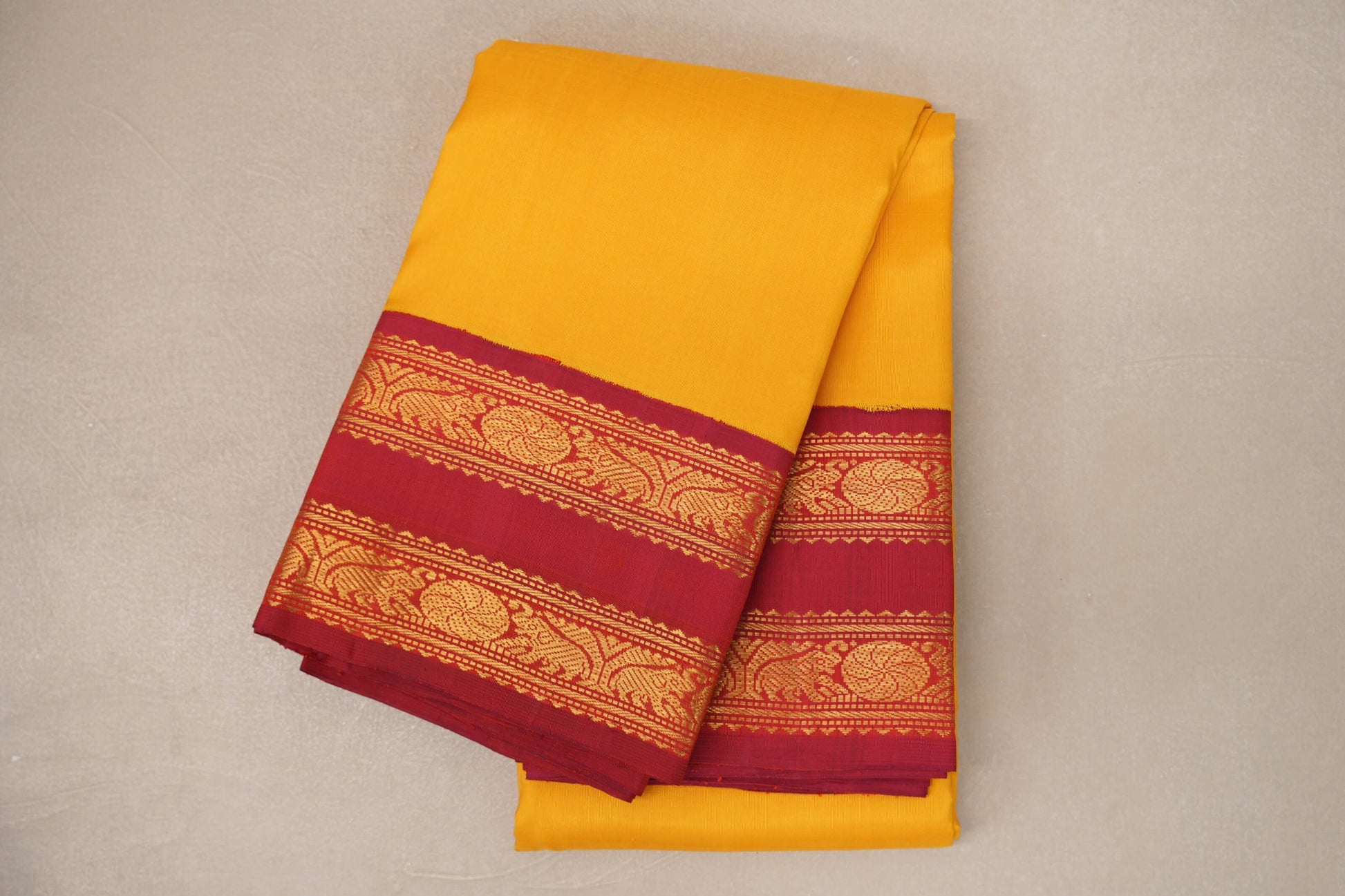 folded Mango Yellow  Vintage Kanjivaram Silk Saree