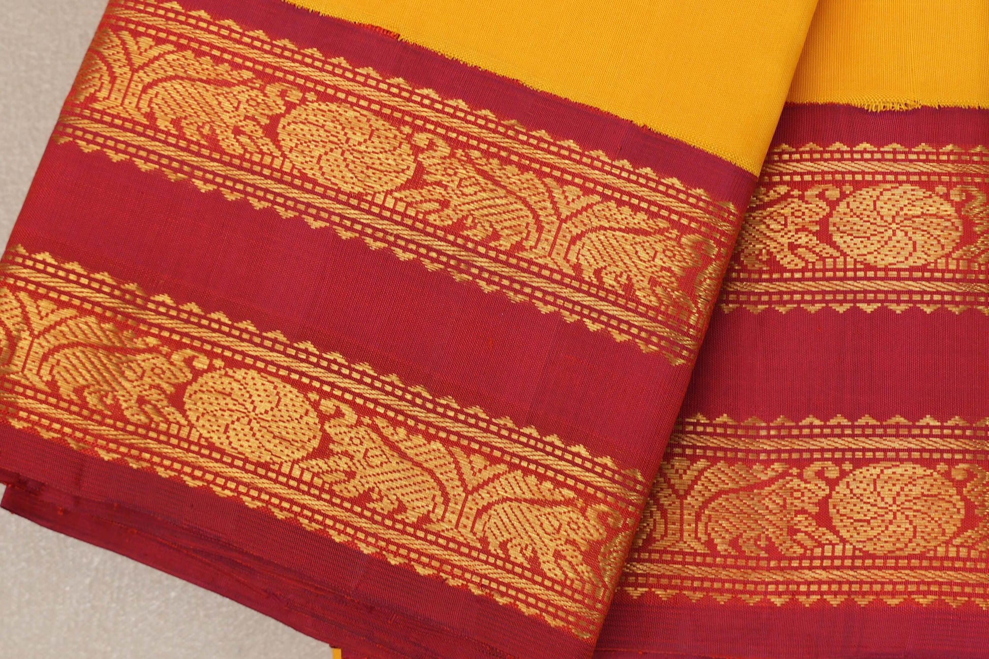 Mango Yellow  Vintage Kanjivaram Silk Sareeborder zoom