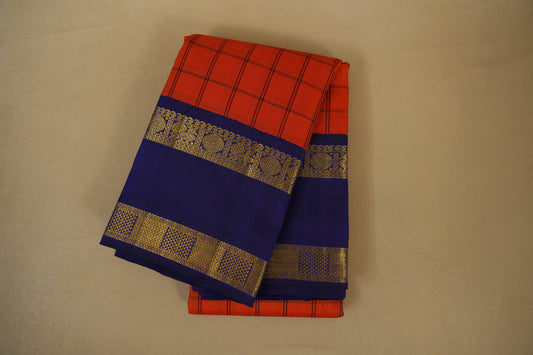 Orange with Blue Borders Vintage Kanjivaram Silk Saree