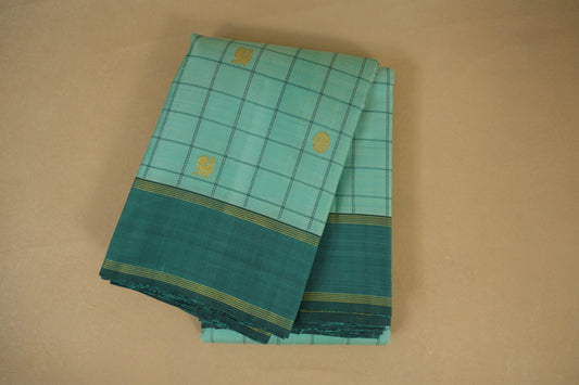 Rexona Green with Teal Blue Borders Vintage Kanjivaram Silk Saree