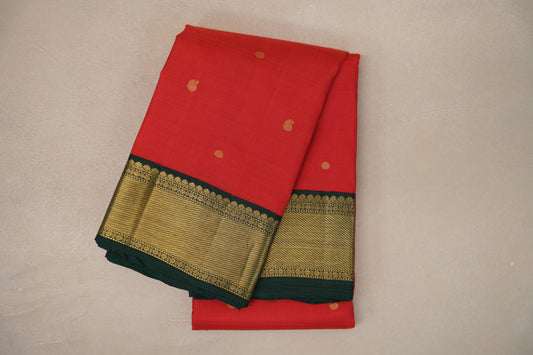 folded Tomato Red Vintage Kanjivaram Silk Saree 