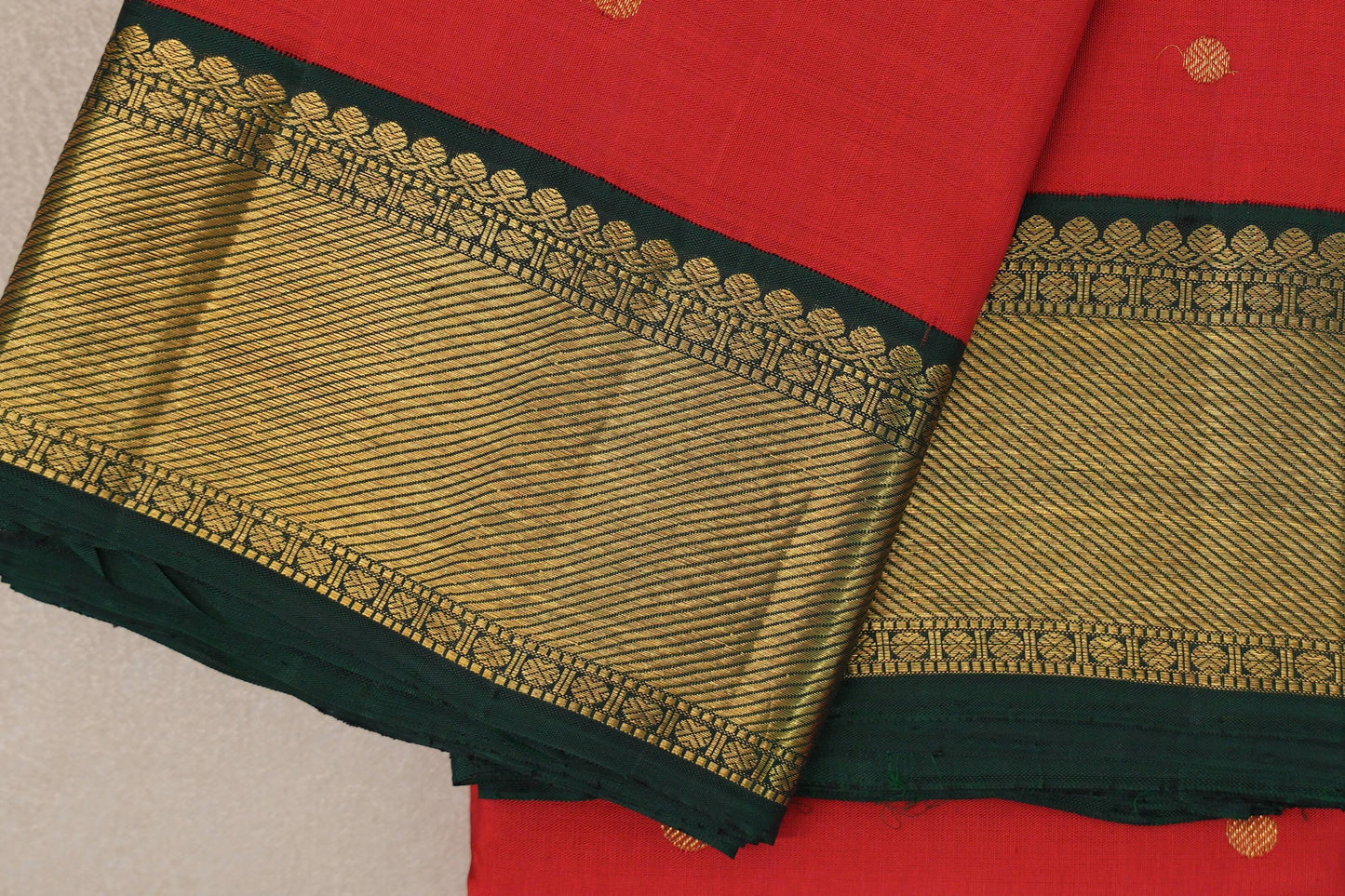 Tomato Red Vintage Kanjivaram Silk Saree border zoom