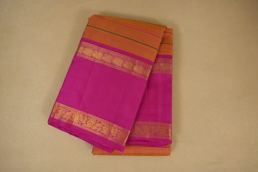 Pinkish Orange with Pink Borders Vintage Kanjivaram Silk Saree