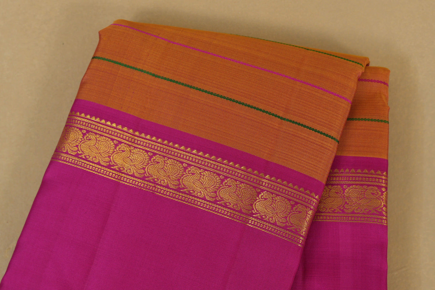 Pinkish Orange with Pink Borders Vintage Kanjivaram Silk Saree body