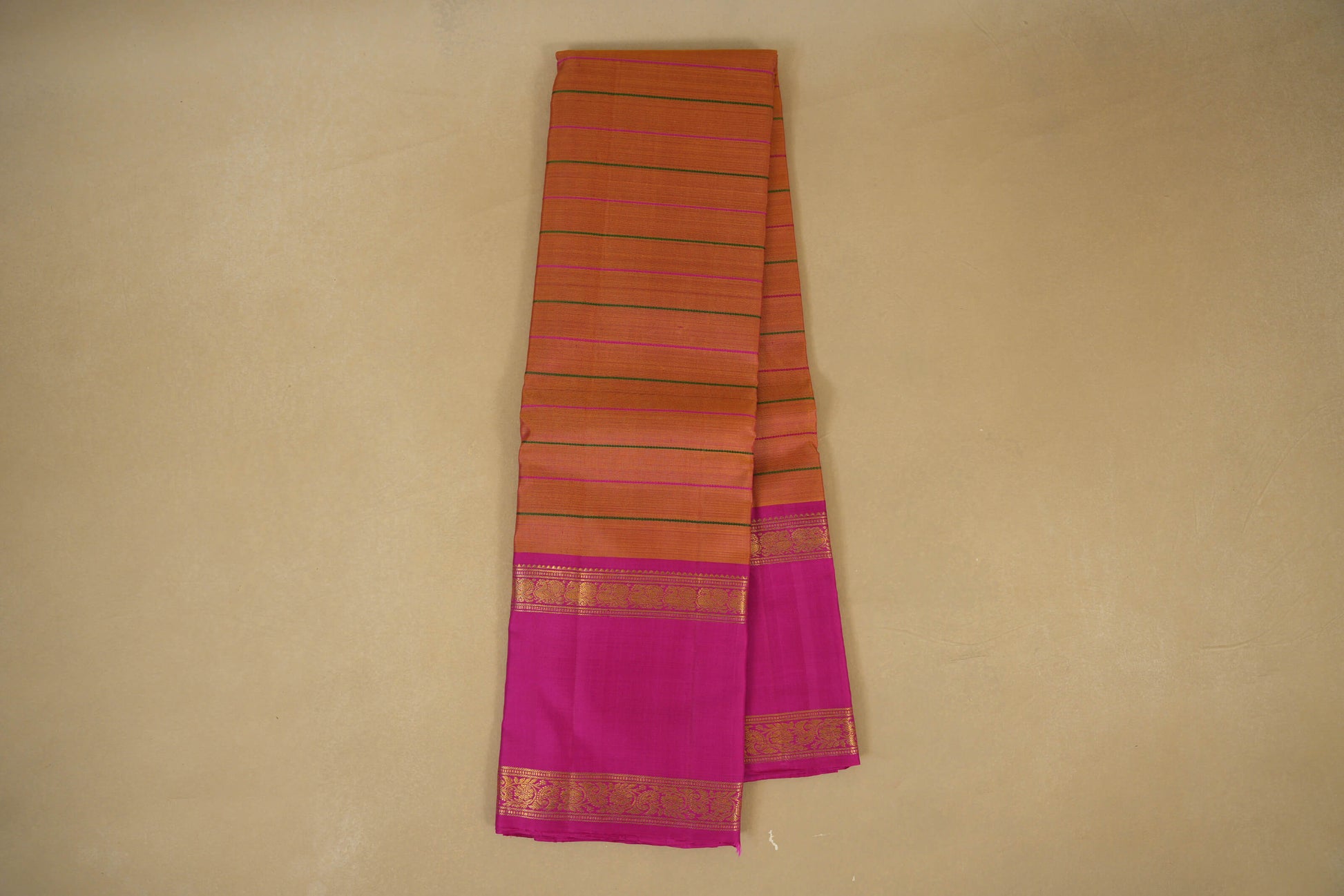 Online Pinkish Orange with Pink Borders Vintage Kanjivaram Silk Saree