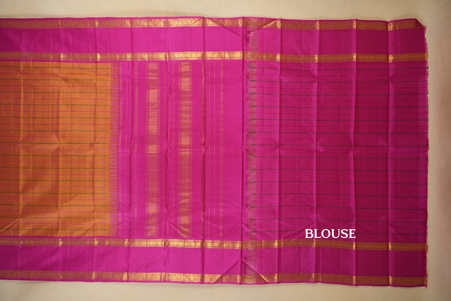 Pinkish Orange with Pink Borders Vintage Kanjivaram Silk Saree blouse