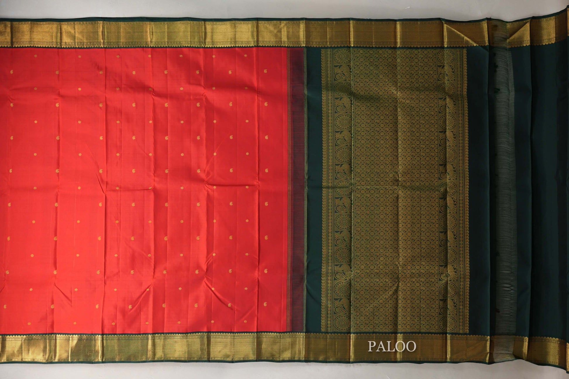 Tomato Red Vintage Kanjivaram Silk Saree paloo