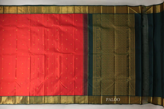 Tomato Red Vintage Kanjivaram Silk Saree paloo