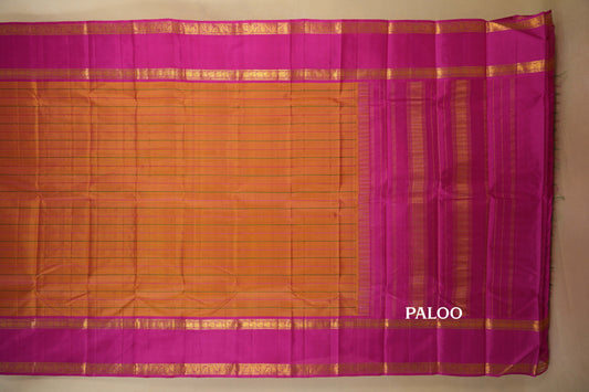 Pinkish Orange with Pink Borders Vintage Kanjivaram Silk Saree paloo