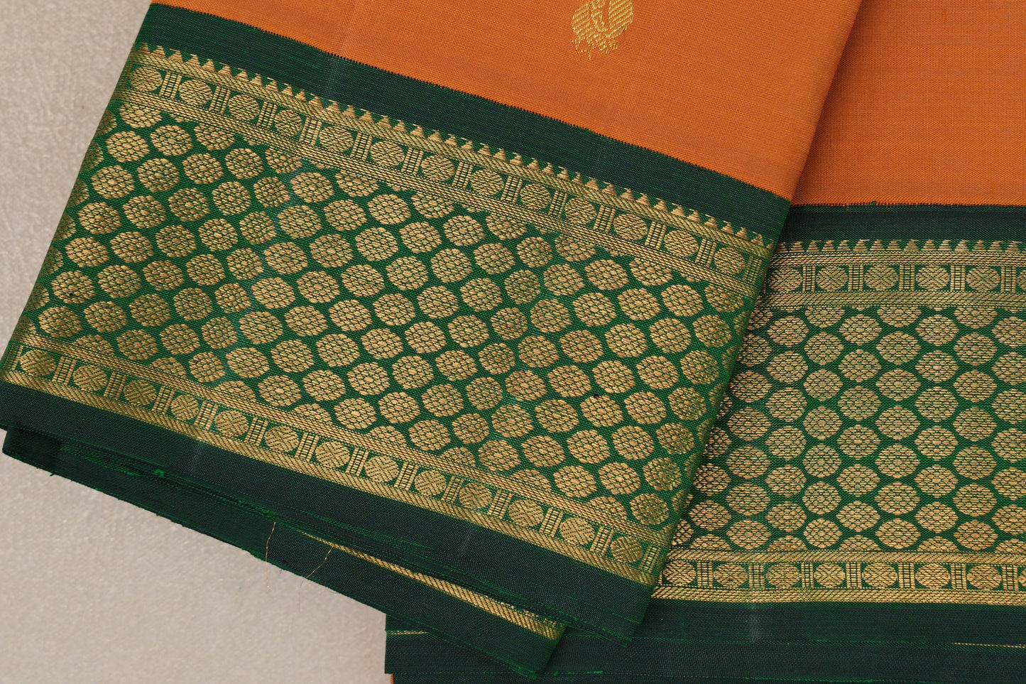 Mustard Orange Vintage Kanjivaram Silk Saree border zoom
