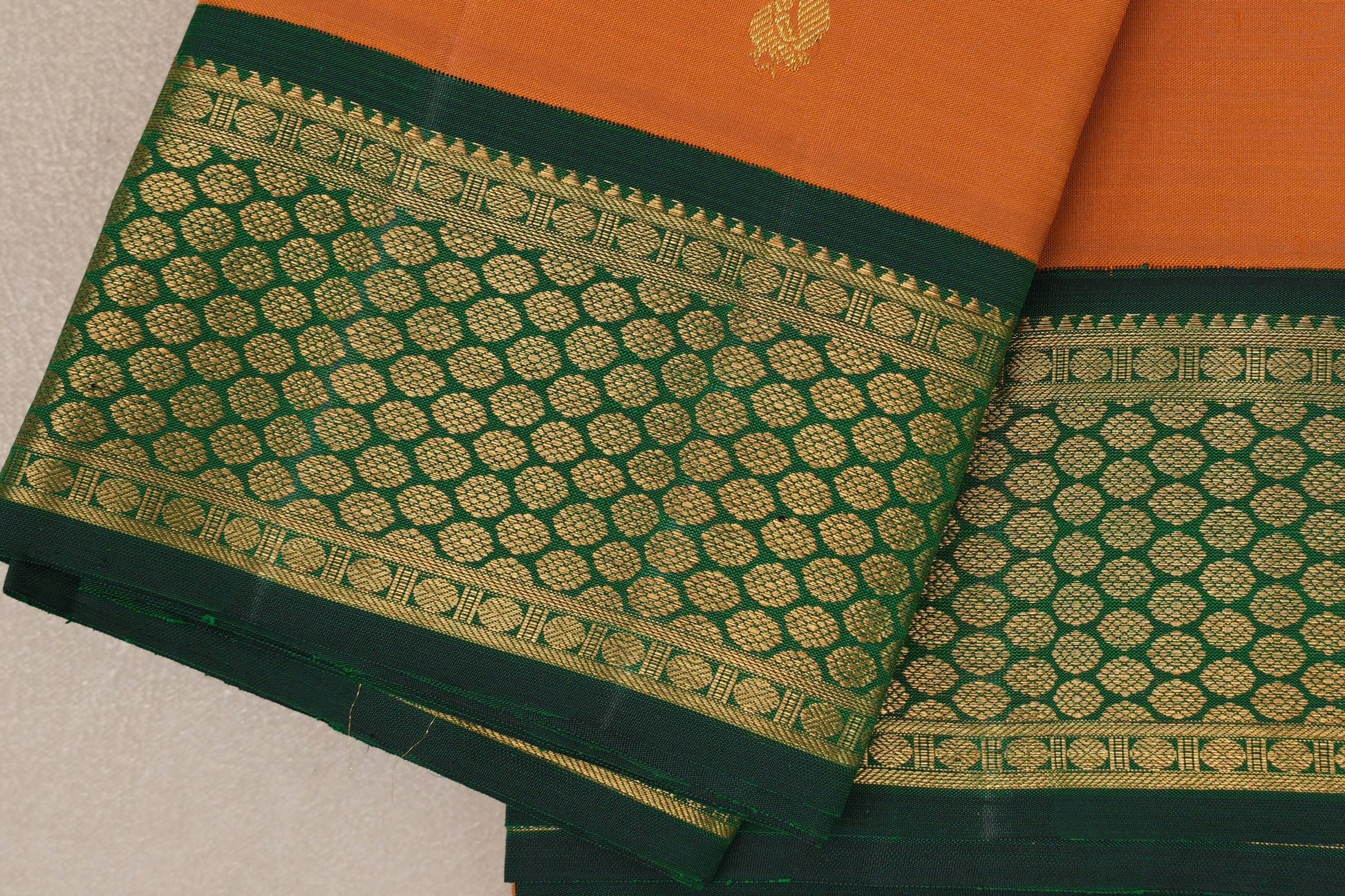 Mustard Orange Vintage Kanjivaram Silk Saree border zoom