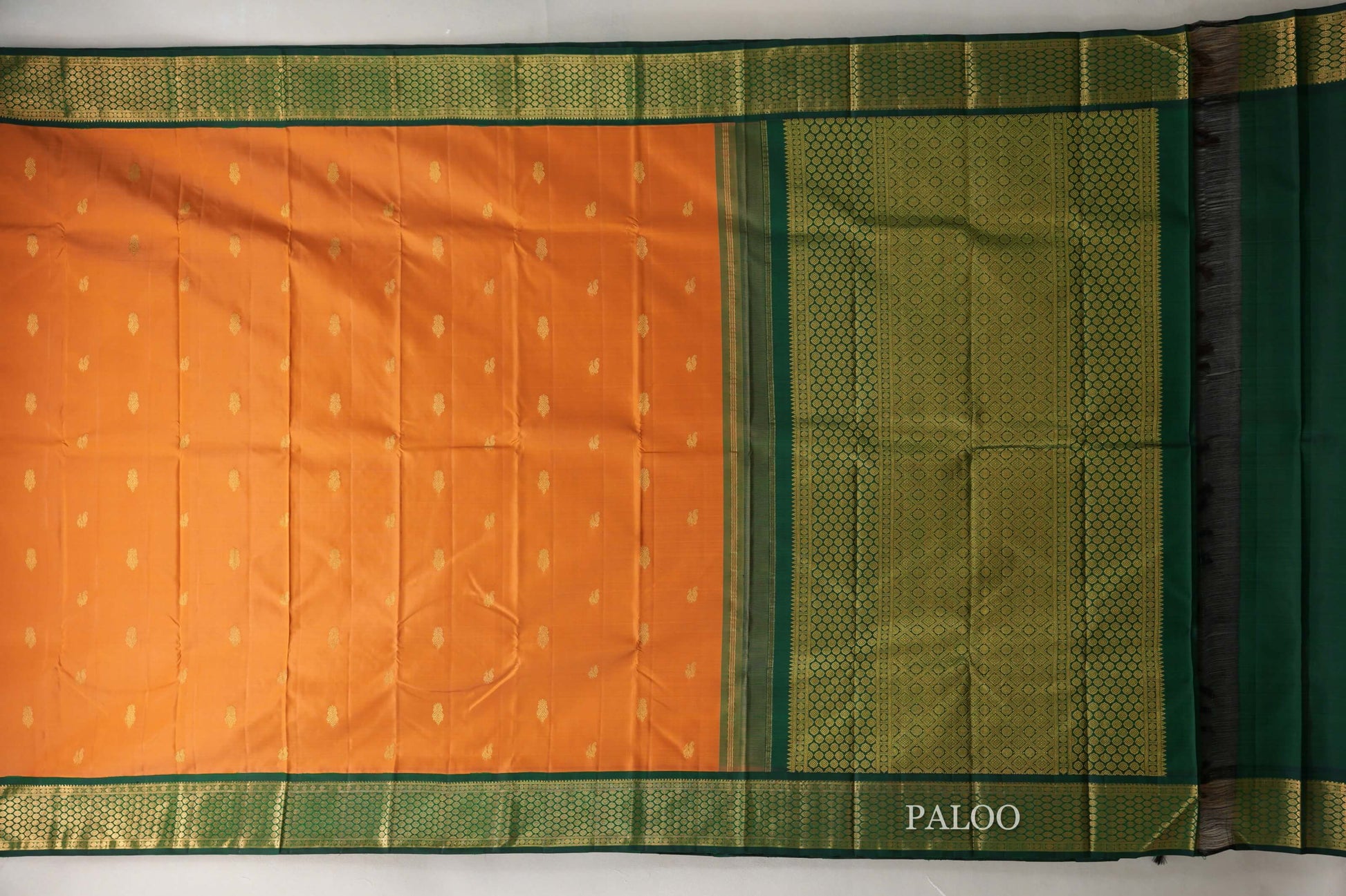Mustard Orange Vintage Kanjivaram Silk Saree paloo