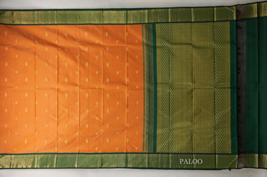 Mustard Orange Vintage Kanjivaram Silk Saree paloo