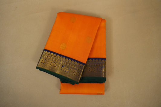 Mango Yellow with Blue Borders Vintage Kanjivaram Silk Saree