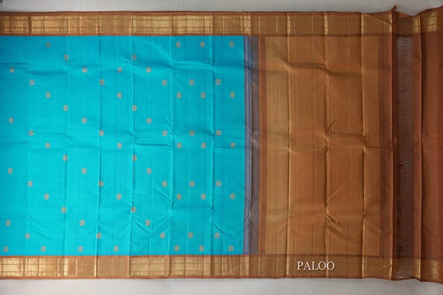 Aqua Blue Vintage Kanjivaram Silk Saree  paloo
