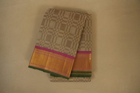 Cream with Pink Borders Vintage Kanjivaram Silk Saree