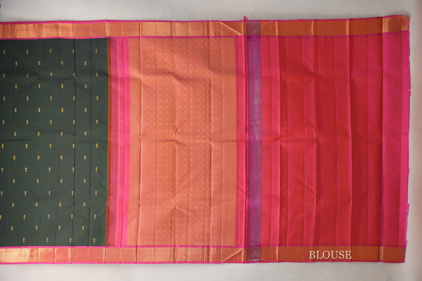Bottle Green Kanjivaram Silk Saree blouse