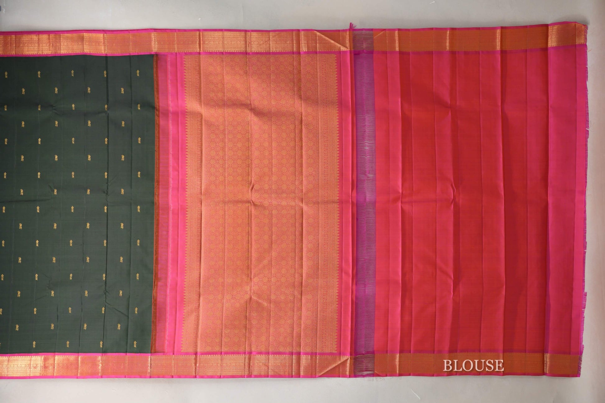 Bottle Green Kanjivaram Silk Saree blouse