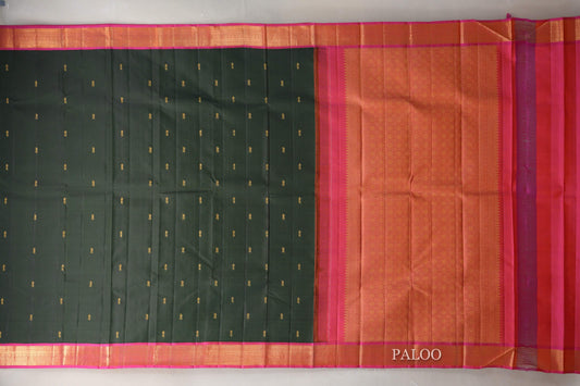 Bottle Green Kanjivaram Silk Saree paloo