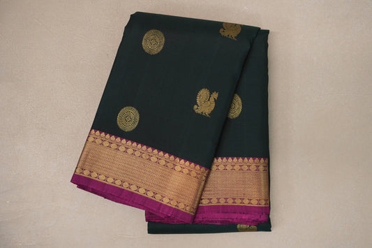 folded Deep Bottle Green Vintage Kanjivaram Silk Saree