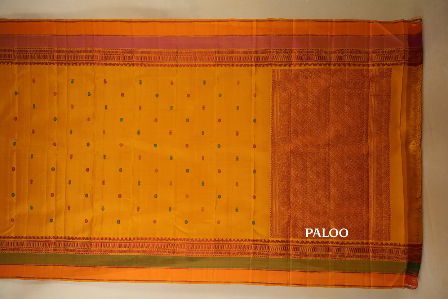 Mustard Vintage Kanjivaram Silk Saree paloo