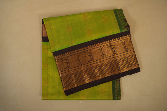 Fluorescent Green with Coffee Brown Borders Silk Cotton Saree