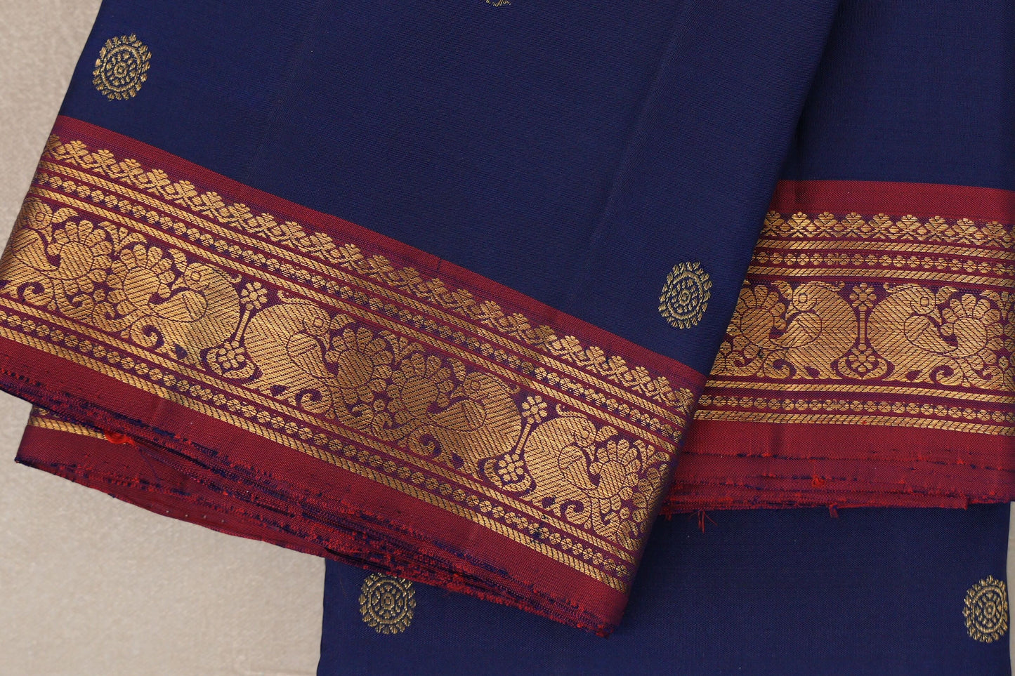 Deep Blue Kanjivaram Silk Saree border zoom
