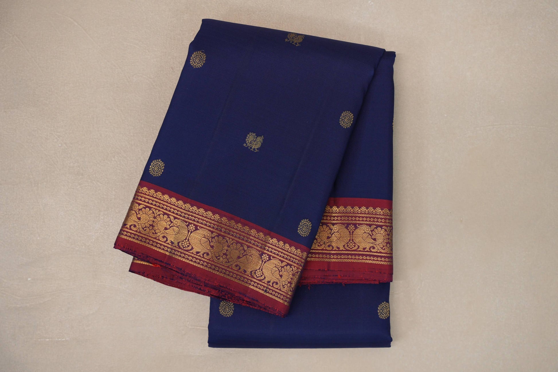 folded Deep Blue Kanjivaram Silk Saree 