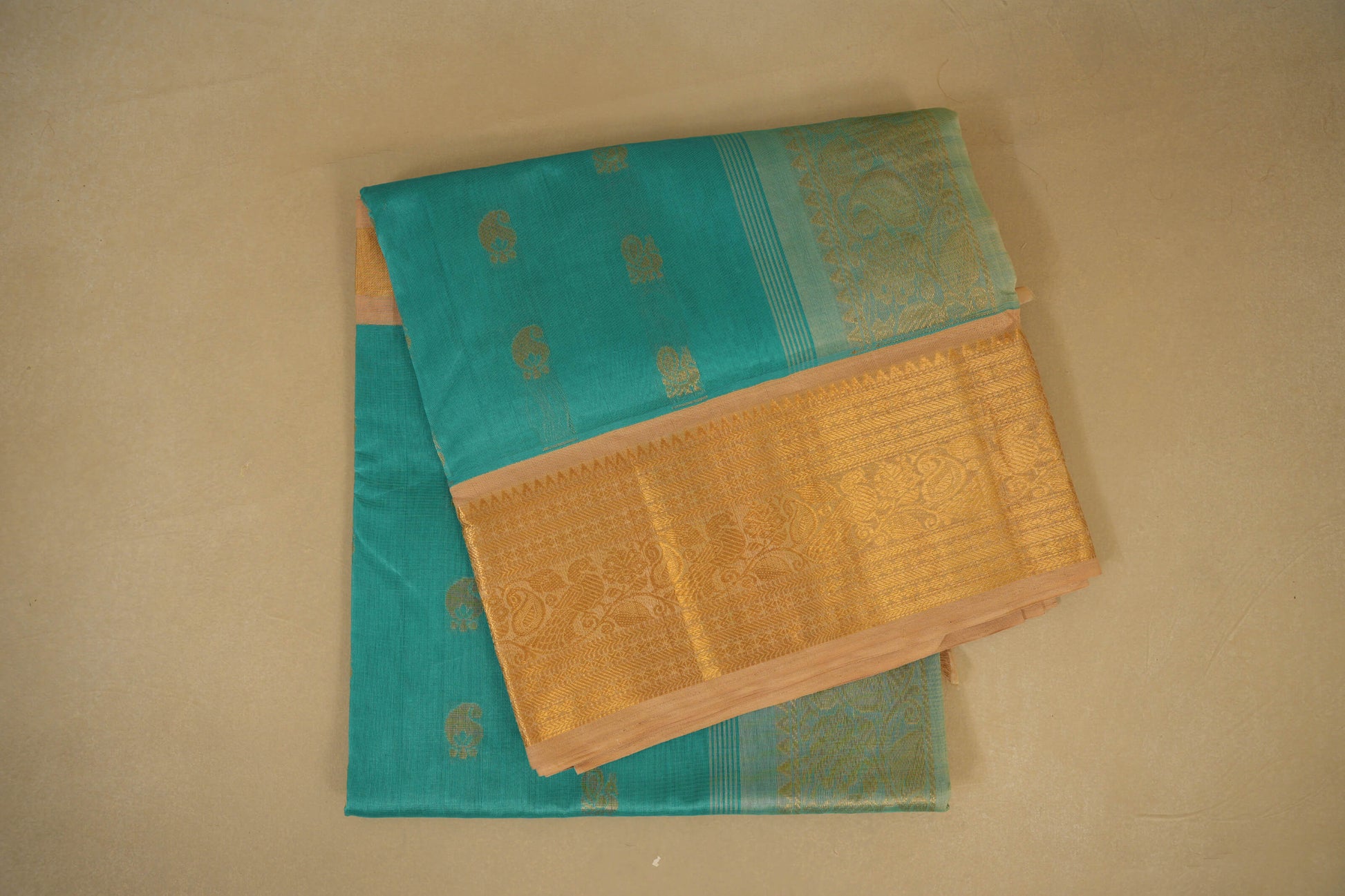 Rama Blue with Cream Borders Silk Cotton Saree