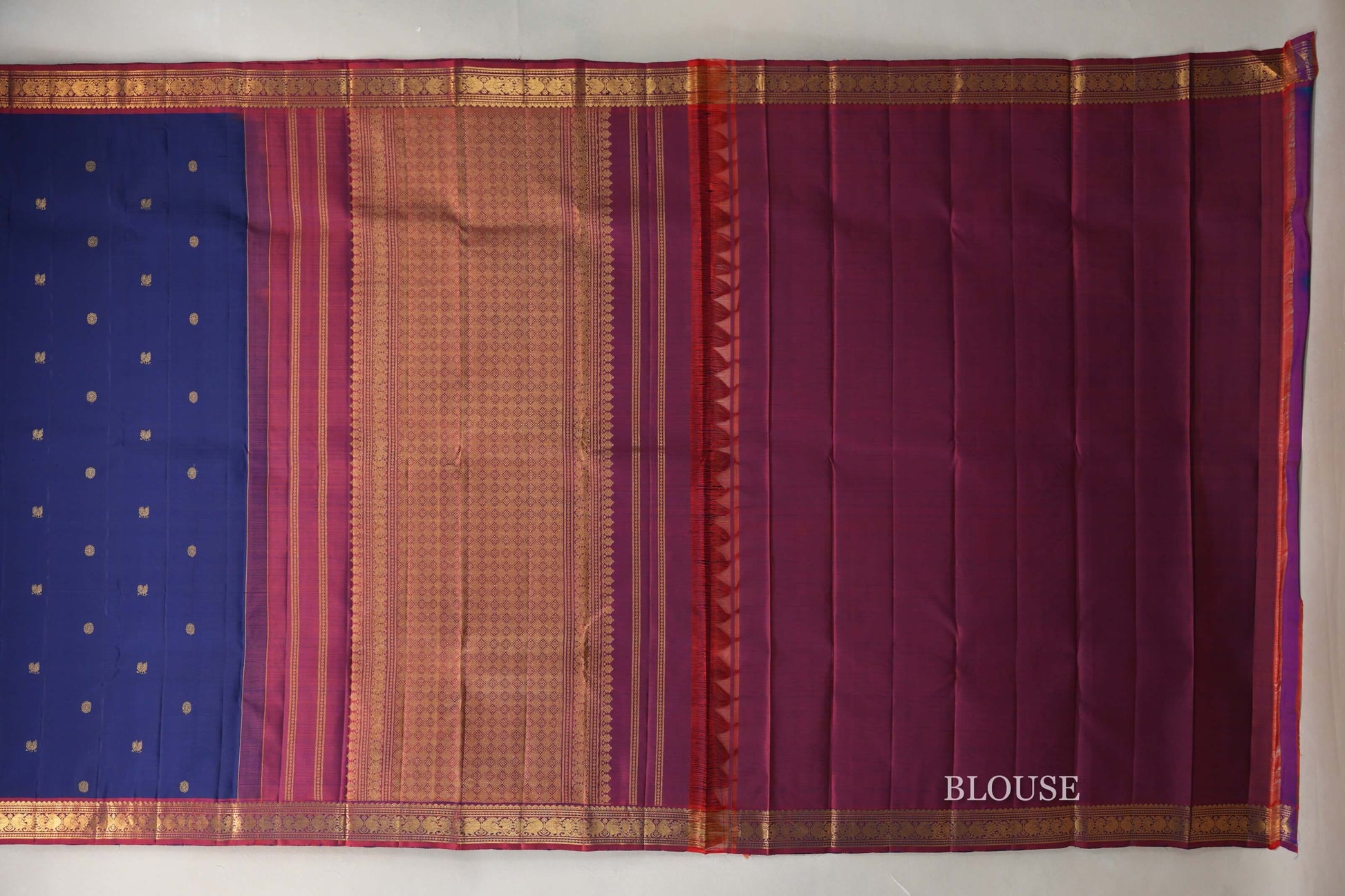 Deep Blue Kanjivaram Silk Saree blouse