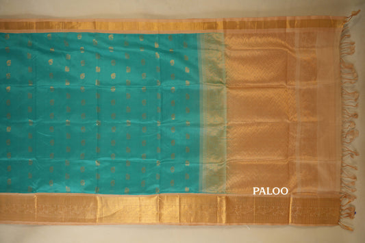 Rama Blue with Cream Borders Silk Cotton Saree paloo