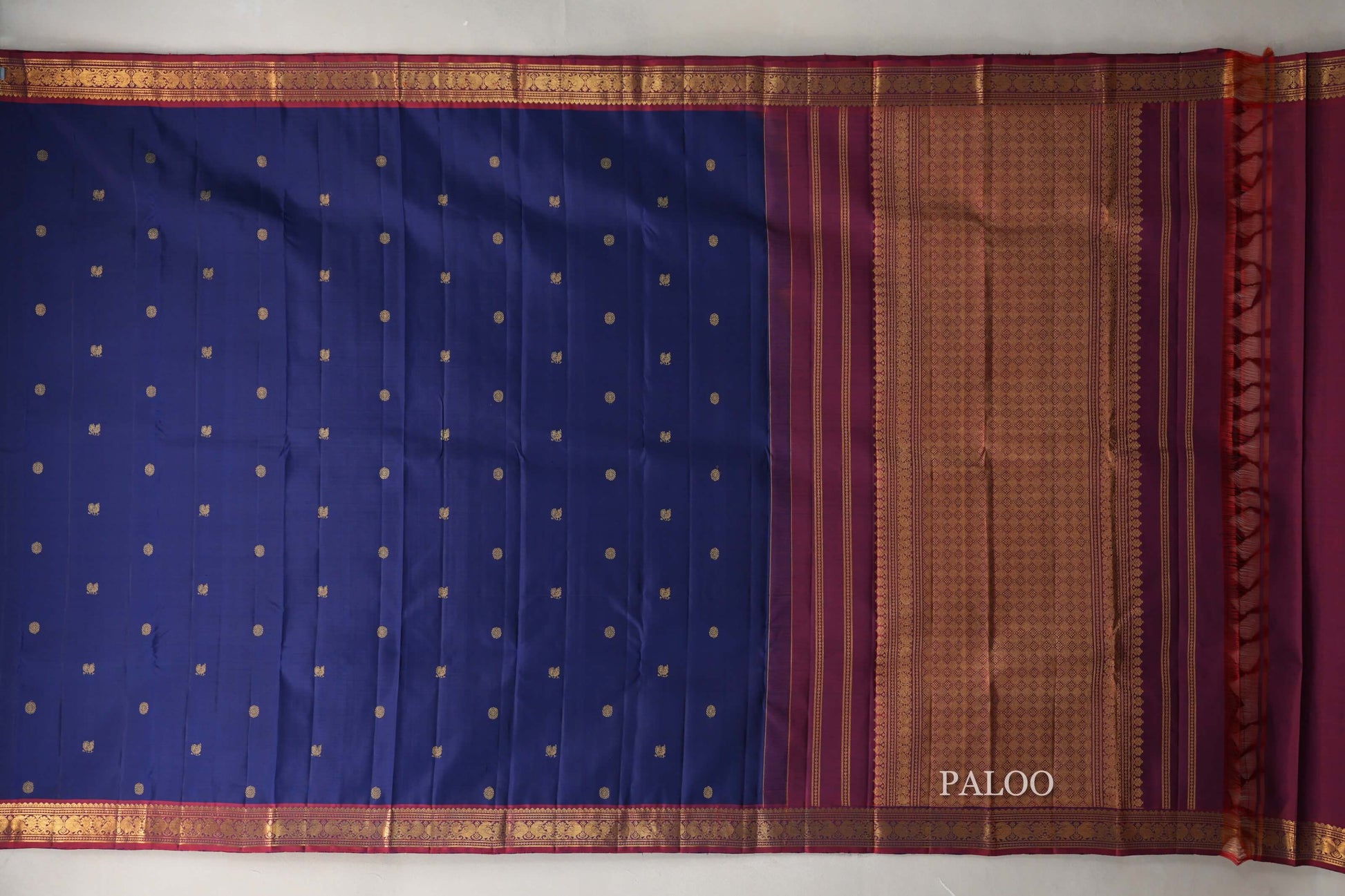 Deep Blue Kanjivaram Silk Saree  paloo