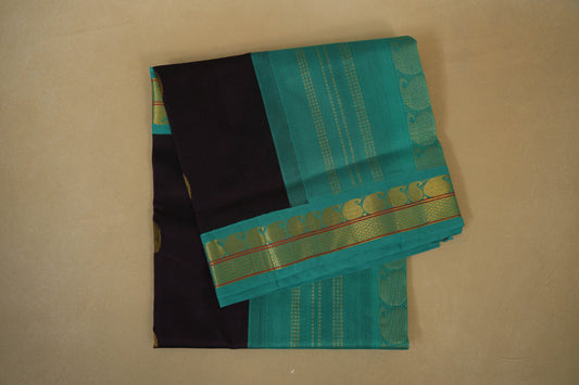 Coffee Brown with Rama Blue Borders Silk Cotton Saree