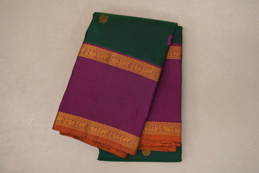 folded Forest Green Thread Woven Kanjivaram Silk Saree