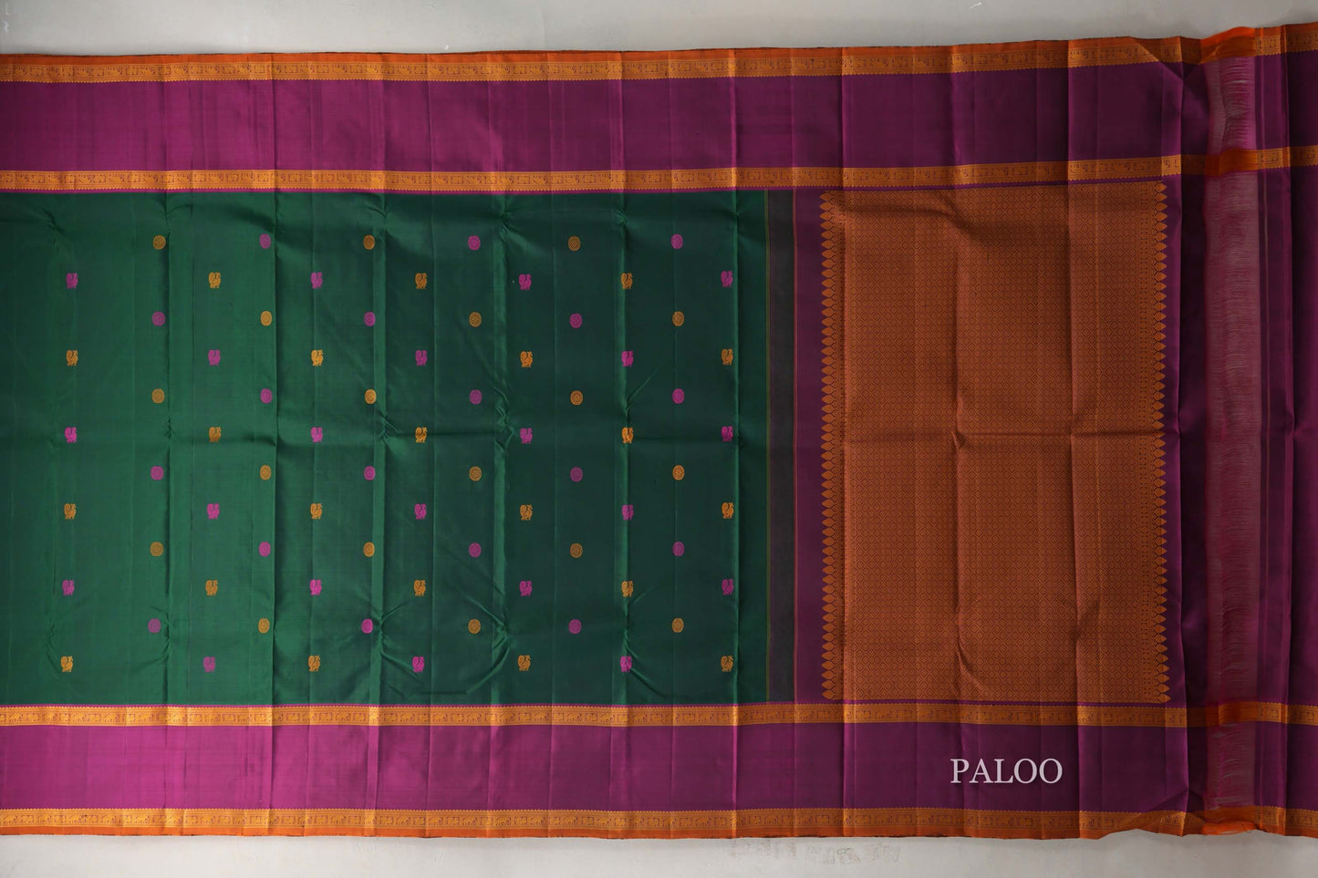 Forest Green Thread Woven Kanjivaram Silk Saree paloo