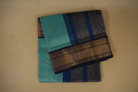 Sky Blue with Navy Blue Borders Silk Cotton Saree
