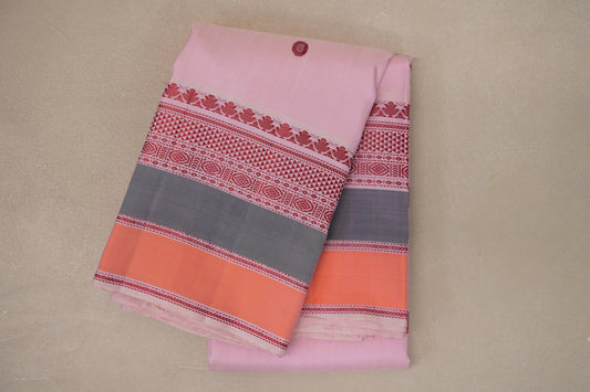 folded baby pink Thread Woven Kanjivaram Silk Saree