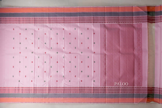  baby pink Thread Woven Kanjivaram Silk Saree paloo