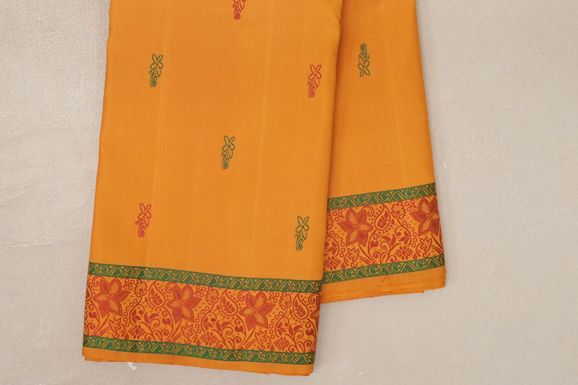 Mustard Thread Woven Kanjivaram Silk Saree  border zoom