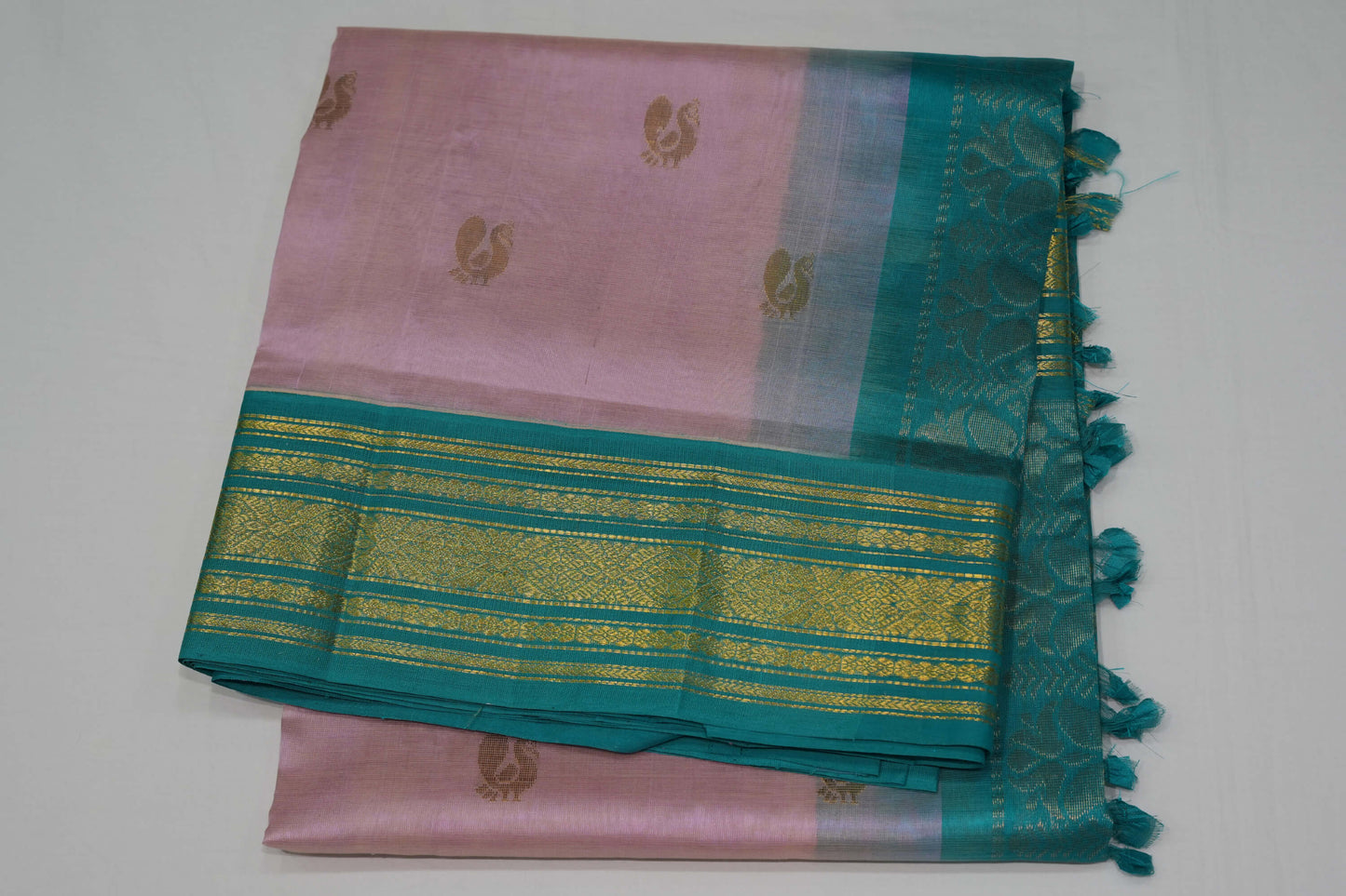 Baby pink silk cotton saree