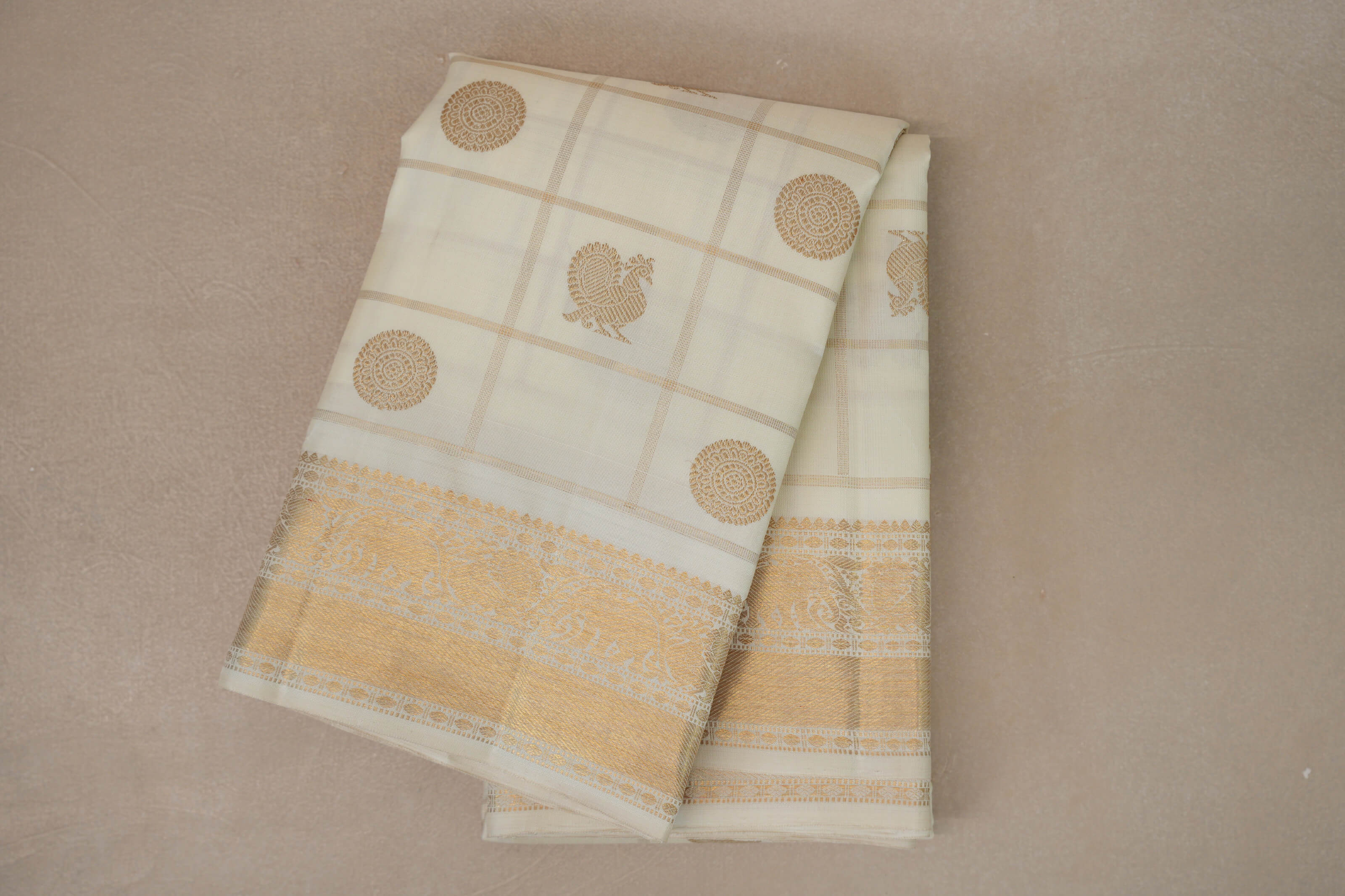 Cream Vintage Heirloom Kanjivaram Silk Saree 