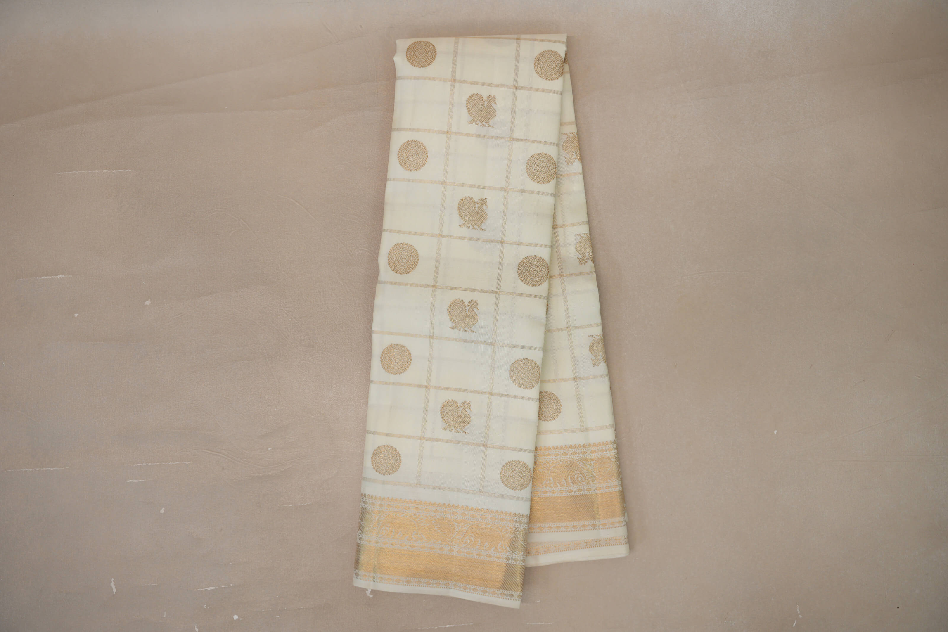 Online Cream Vintage Heirloom Kanjivaram Silk Saree 