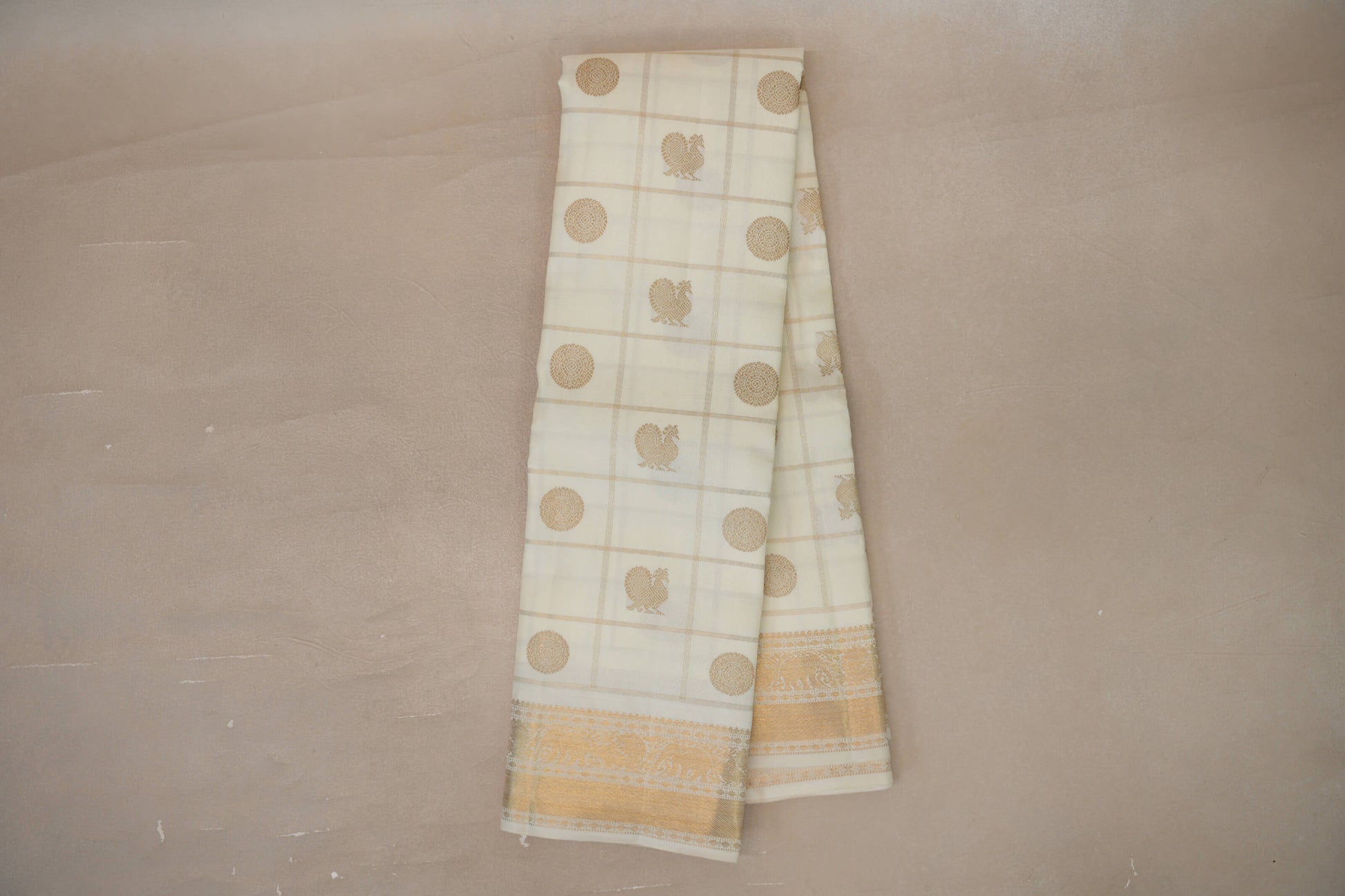 Online Cream Vintage Heirloom Kanjivaram Silk Saree 