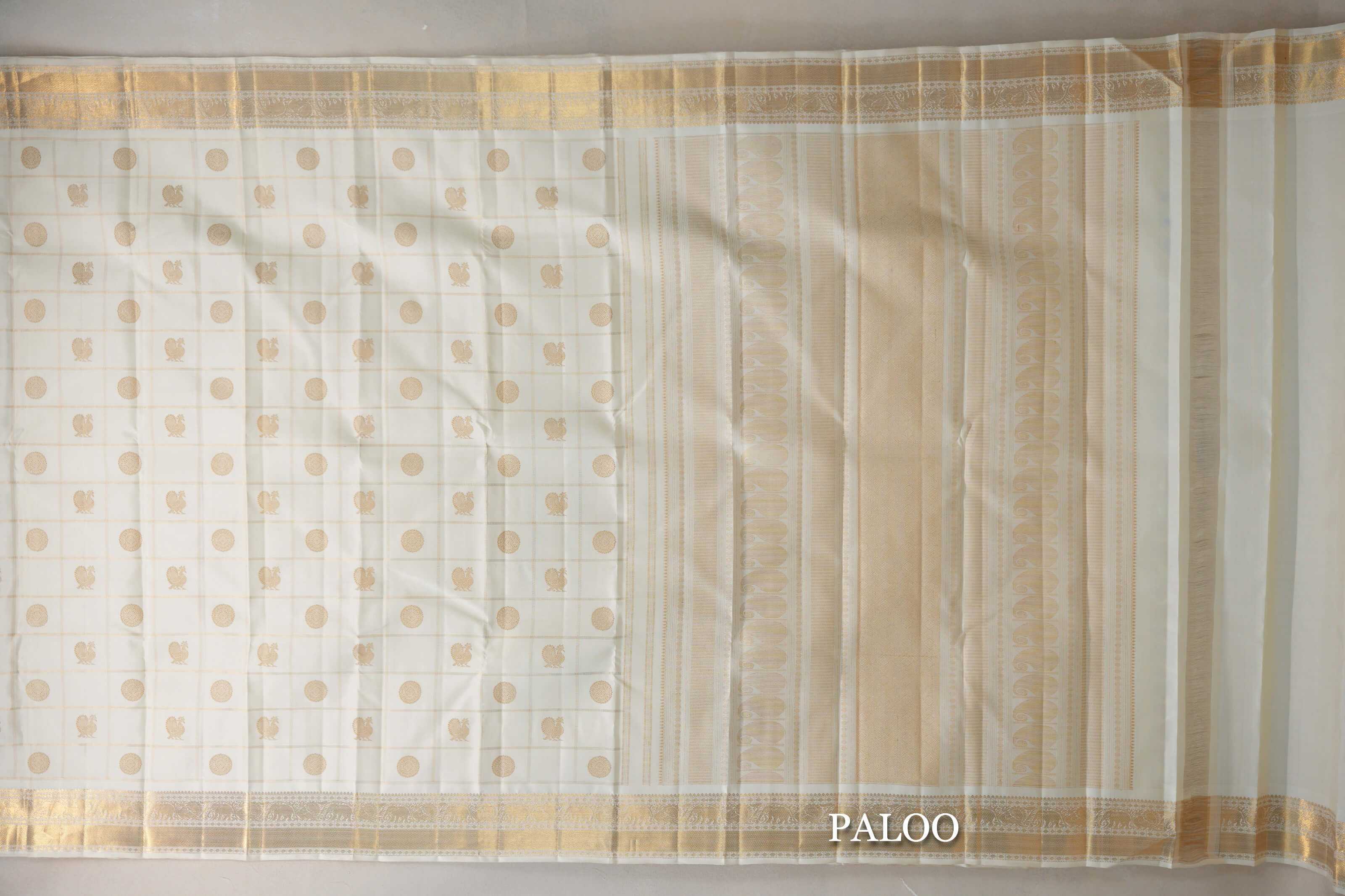 Cream Vintage Heirloom Kanjivaram Silk Saree  paloo