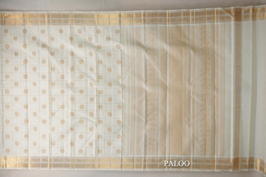 Cream Vintage Heirloom Kanjivaram Silk Saree  paloo