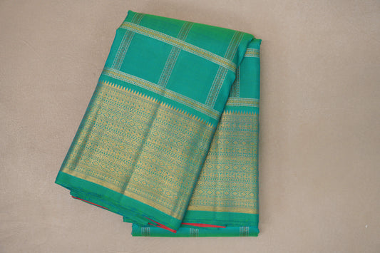 Dual Tone Aqua Blue & Parrot Green Vintage Kanjivaram Silk Saree