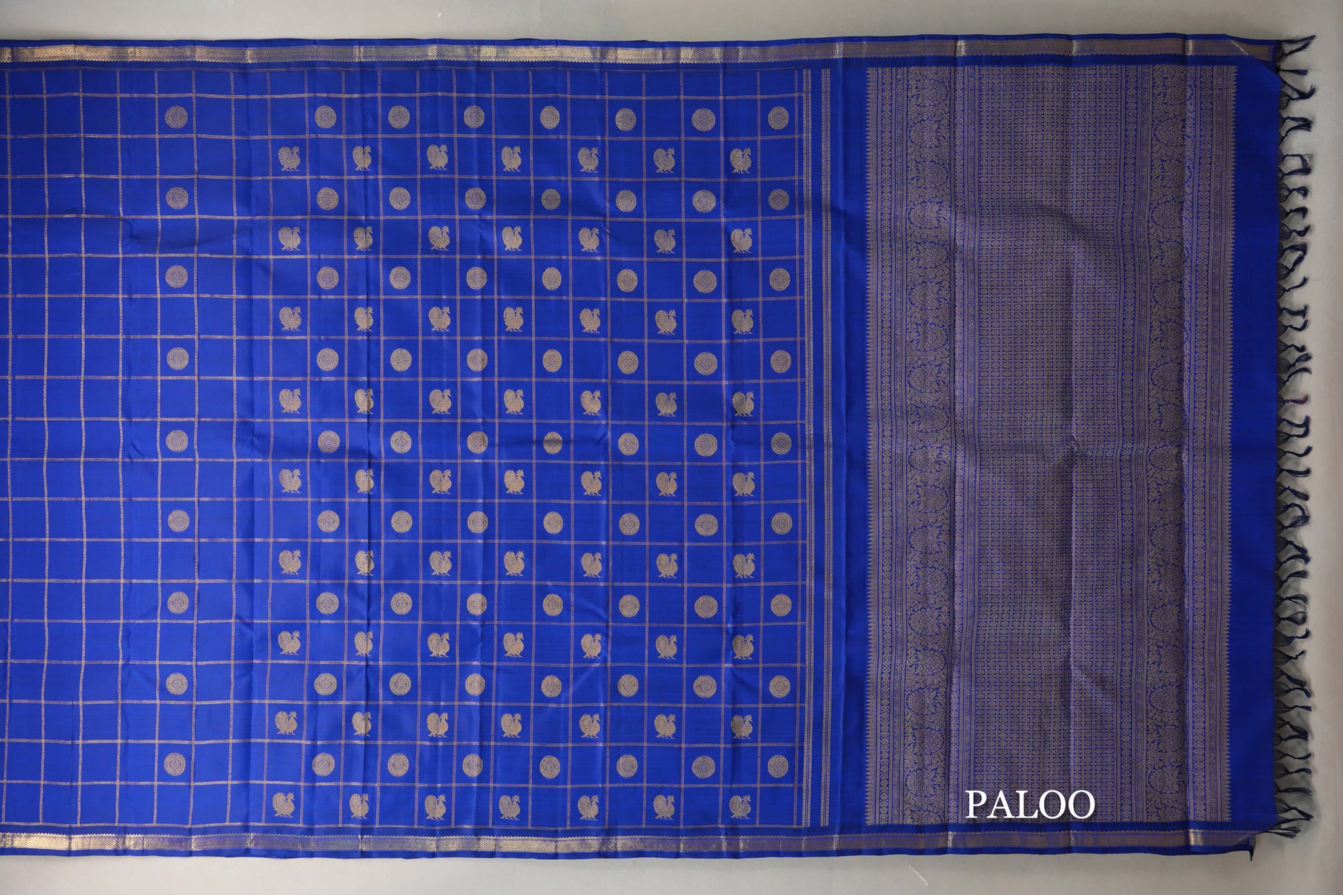 Classic Blue Vintage Heirloom Kanjivaram Silk Saree paloo
