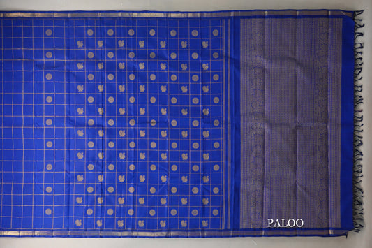 Classic Blue Vintage Heirloom Kanjivaram Silk Saree paloo